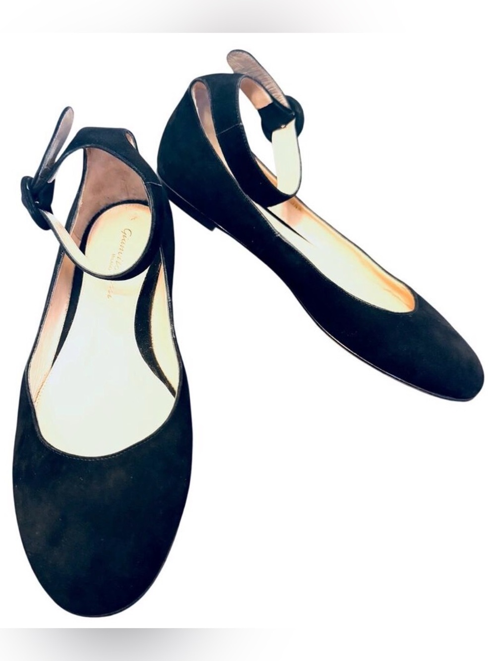 Gianvito Rossi Virna Black Suede Ankle Strap Ballet Flats Size 38.5 / 8.5